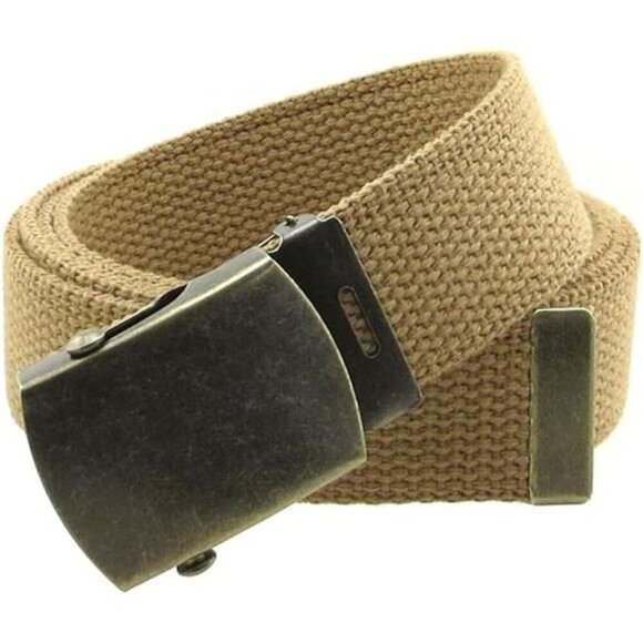 Canvas Web Belt Adjustable Military Style Brass Buckle Casual Work Belt - Picture 7 of 7